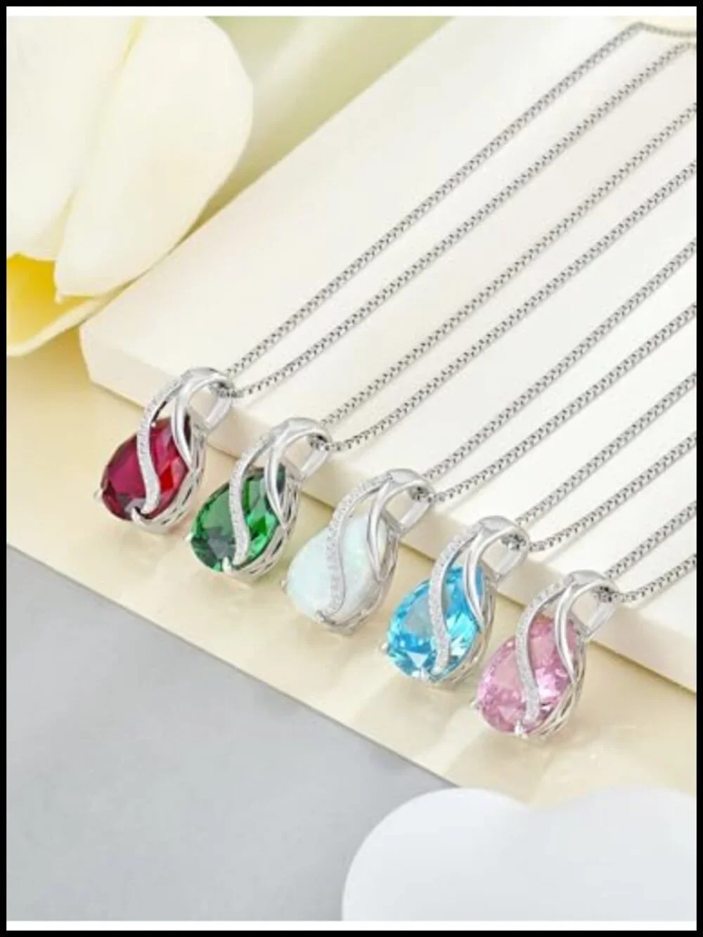 Sterling Silver Teardrop Pendant Necklace with Created Ruby Birthstone